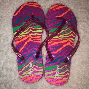 Justice Sparkly Zebra Print Flip Flops